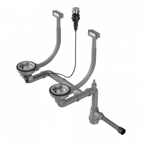 Арматура с клапаном-автоматом для двухчашевых моек с прямоугольными переливами Omoikiri WK-2-A-IN