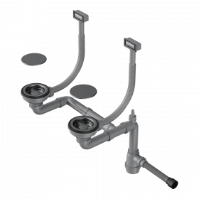 Арматура для двухчашевых моек с прямоугольными переливами и декоративными элементами для корзины Omoikiri WK-2C-GM