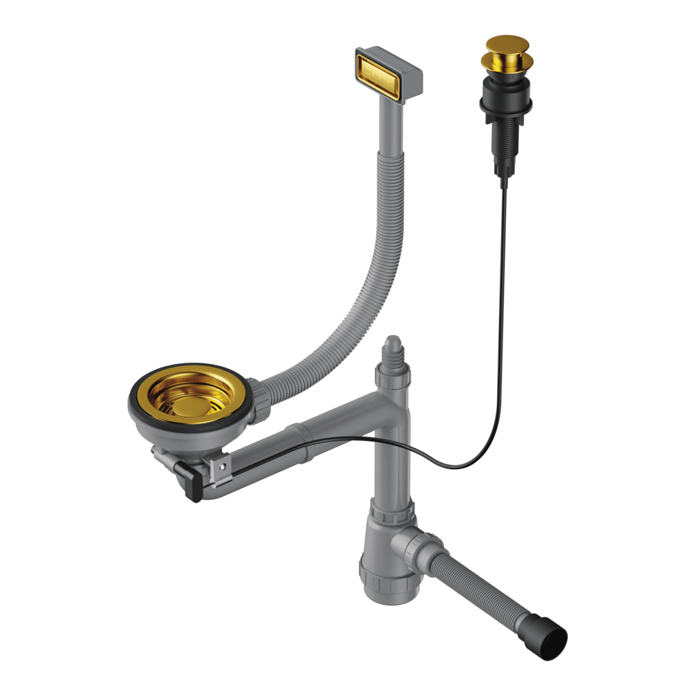 Арматура с клапаном-автоматом для одночашевых моек с прямоугольным переливом и декоративным элементом для корзины Omoikiri WK-1-A-AB022