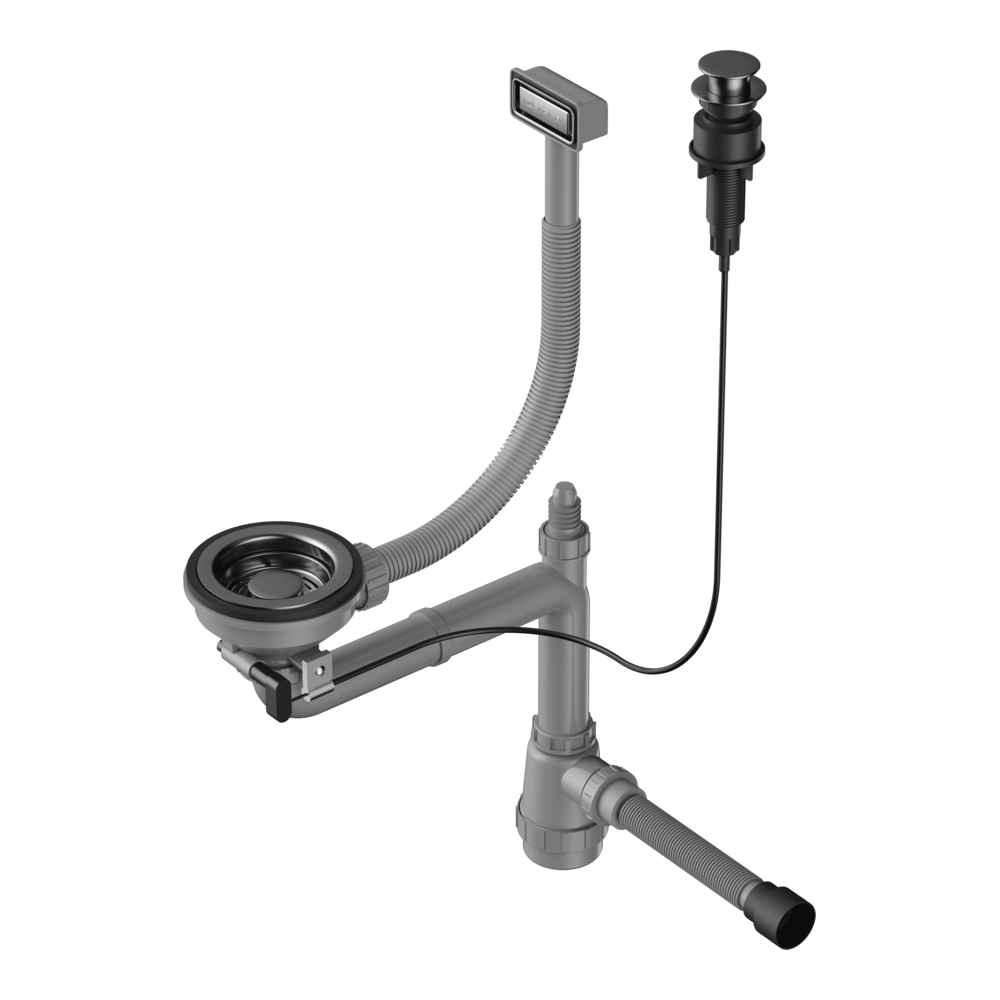 Арматура с клапаном-автоматом для одночашевых моек с прямоугольным переливом и декоративным элементом для корзины Omoikiri WK-1-A-GM