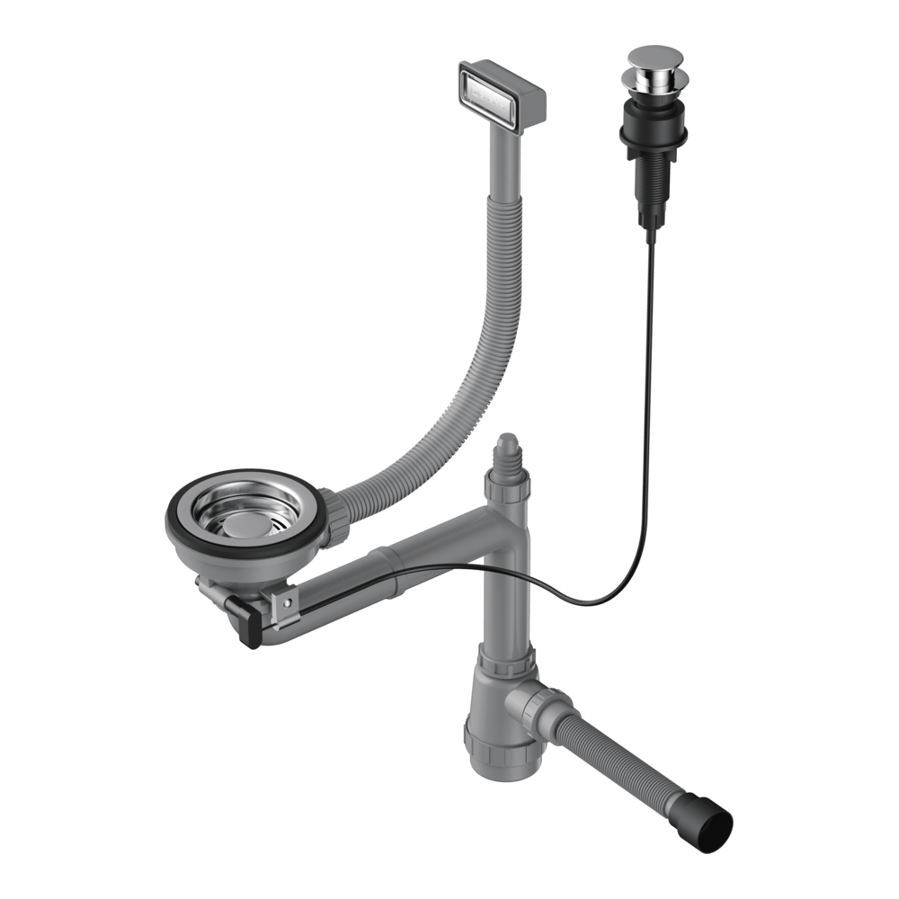 Арматура с клапаном-автоматом для одночашевых моек с прямоугольным переливом и декоративным элементом для корзины Omoikiri WK-1-A-IN