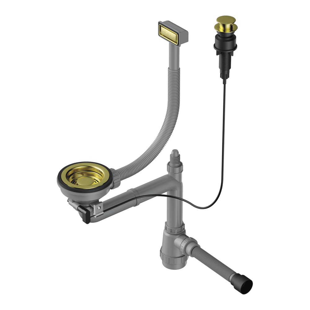 Арматура с клапаном-автоматом для одночашевых моек с прямоугольным переливом и декоративным элементом для корзины Omoikiri WK-1-A-LG