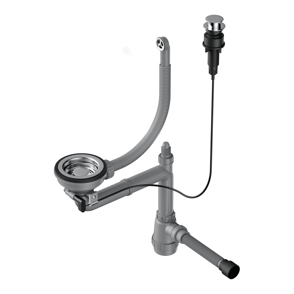 Арматура с клапаном-автоматом для одночашевых моек с круглым переливом Omoikiri WK-1-R-A-IN