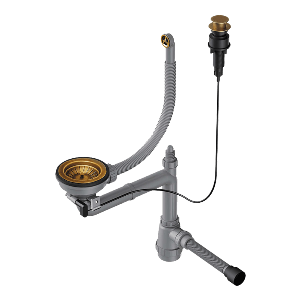 Арматура с клапаном-автоматом для полуторачашевых моек с круглым переливом Omoikiri WK-1CL-R-A-AB022