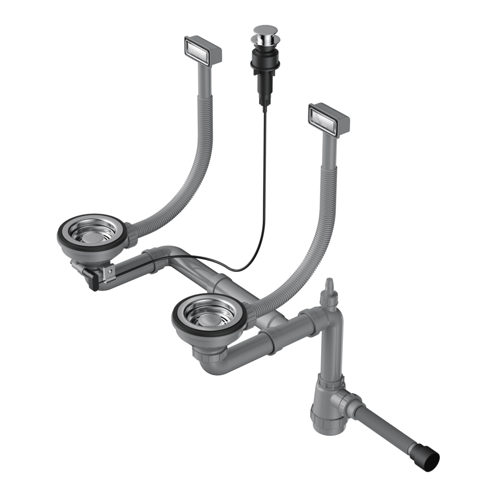 Арматура с клапаном-автоматом для двухчашевых моек с прямоугольными переливами Omoikiri WK-2-A-IN