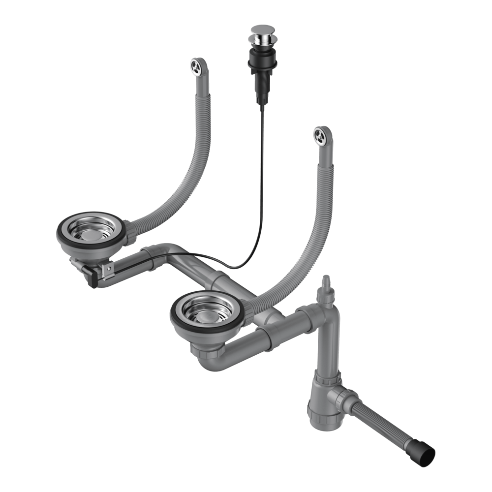 Арматура с клапаном-автоматом для двухчашевых моек с круглыми переливами Omoikiri WK-2-R-A-IN