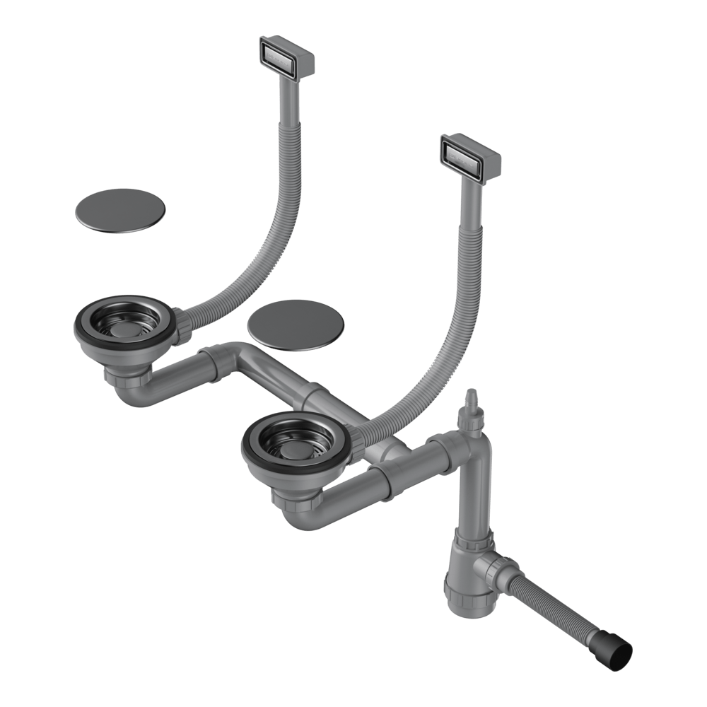 Арматура для двухчашевых моек с прямоугольными переливами и декоративными элементами для корзины Omoikiri WK-2C-GM