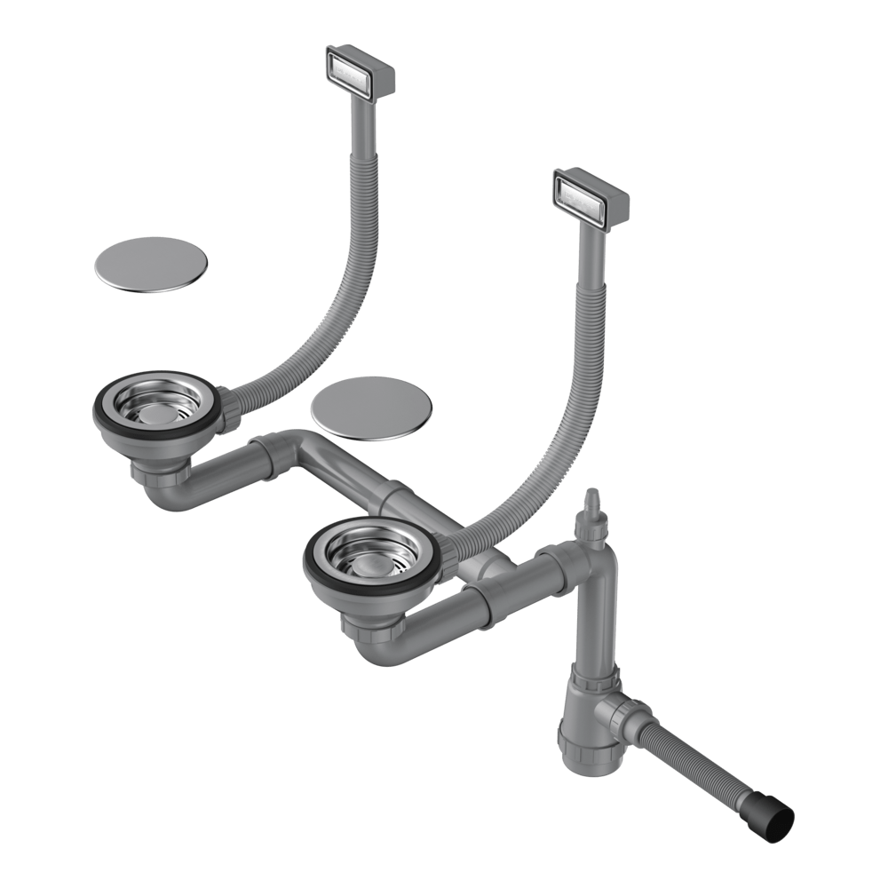Арматура для двухчашевых моек с прямоугольными переливами и декоративными элементами для корзины Omoikiri WK-2C-IN