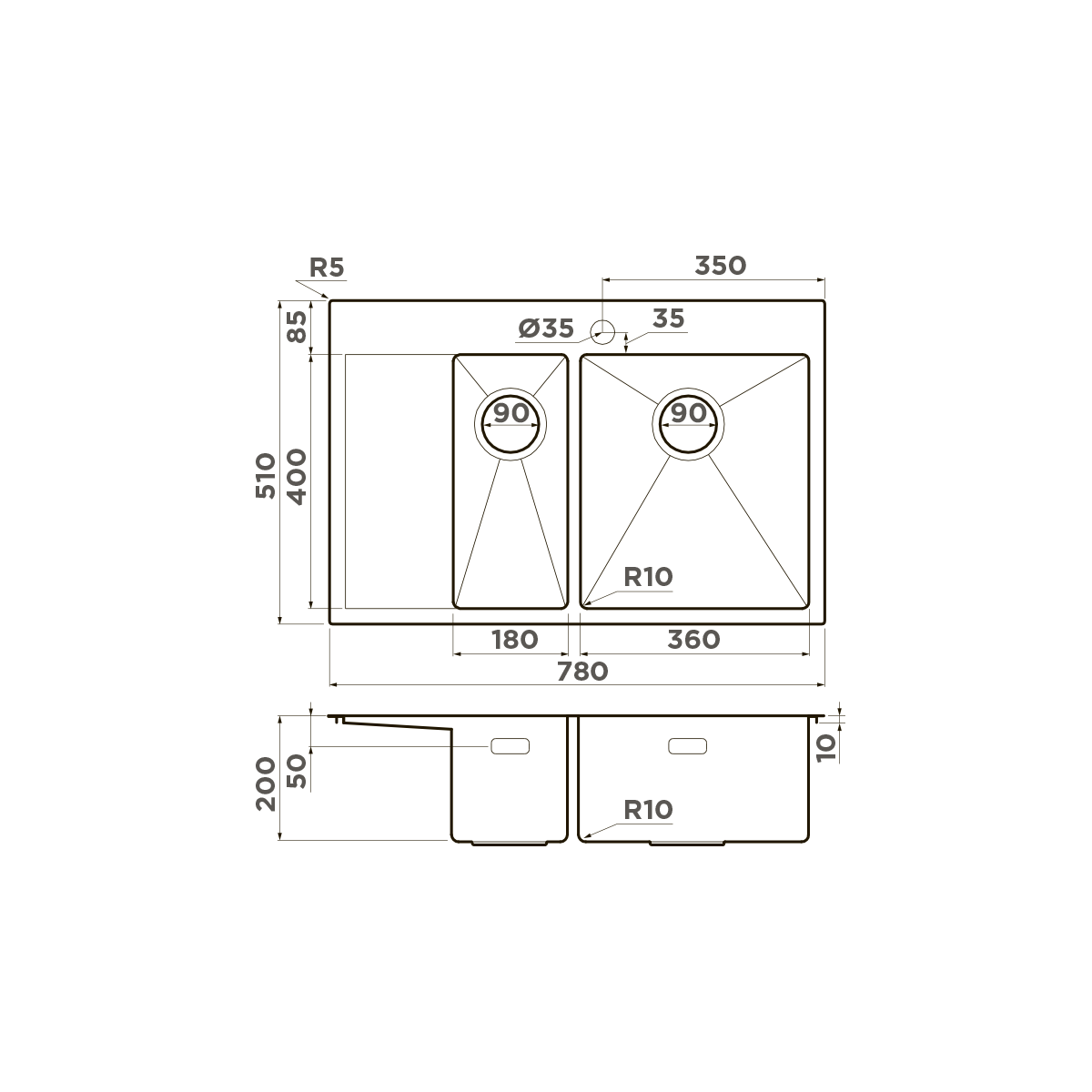 Omoikiri Akisame 78-2-R-LG нерж. сталь/светлое золото