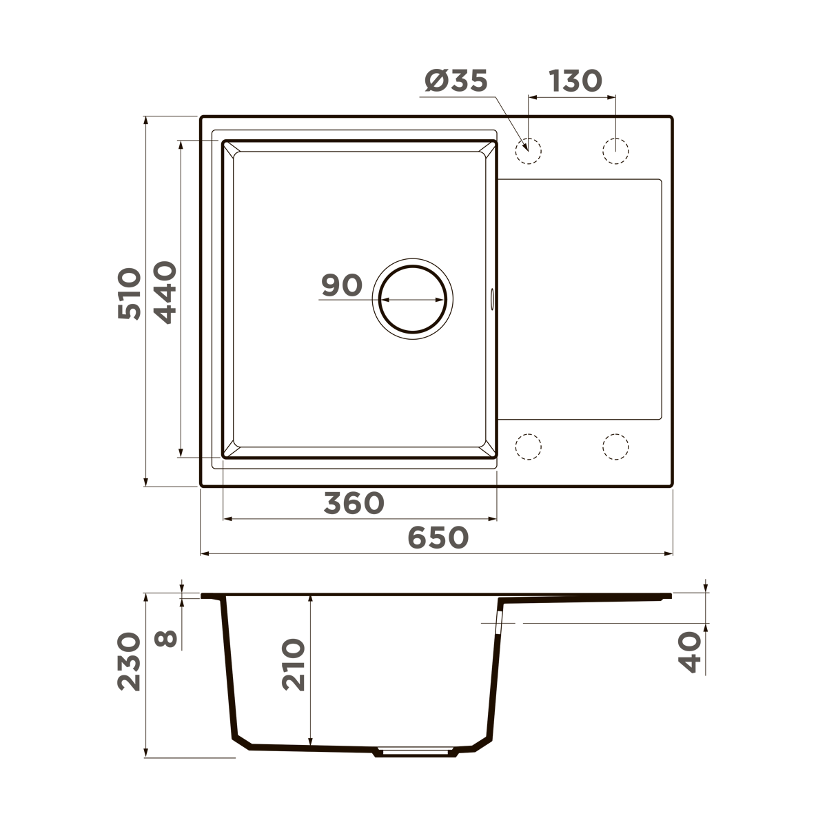 Omoikiri Daisen 65T-GR Tetogranit/leningrad grey