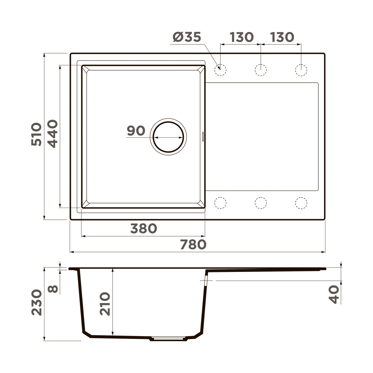 Omoikiri Daisen 78T-GR Tetogranit/leningrad grey