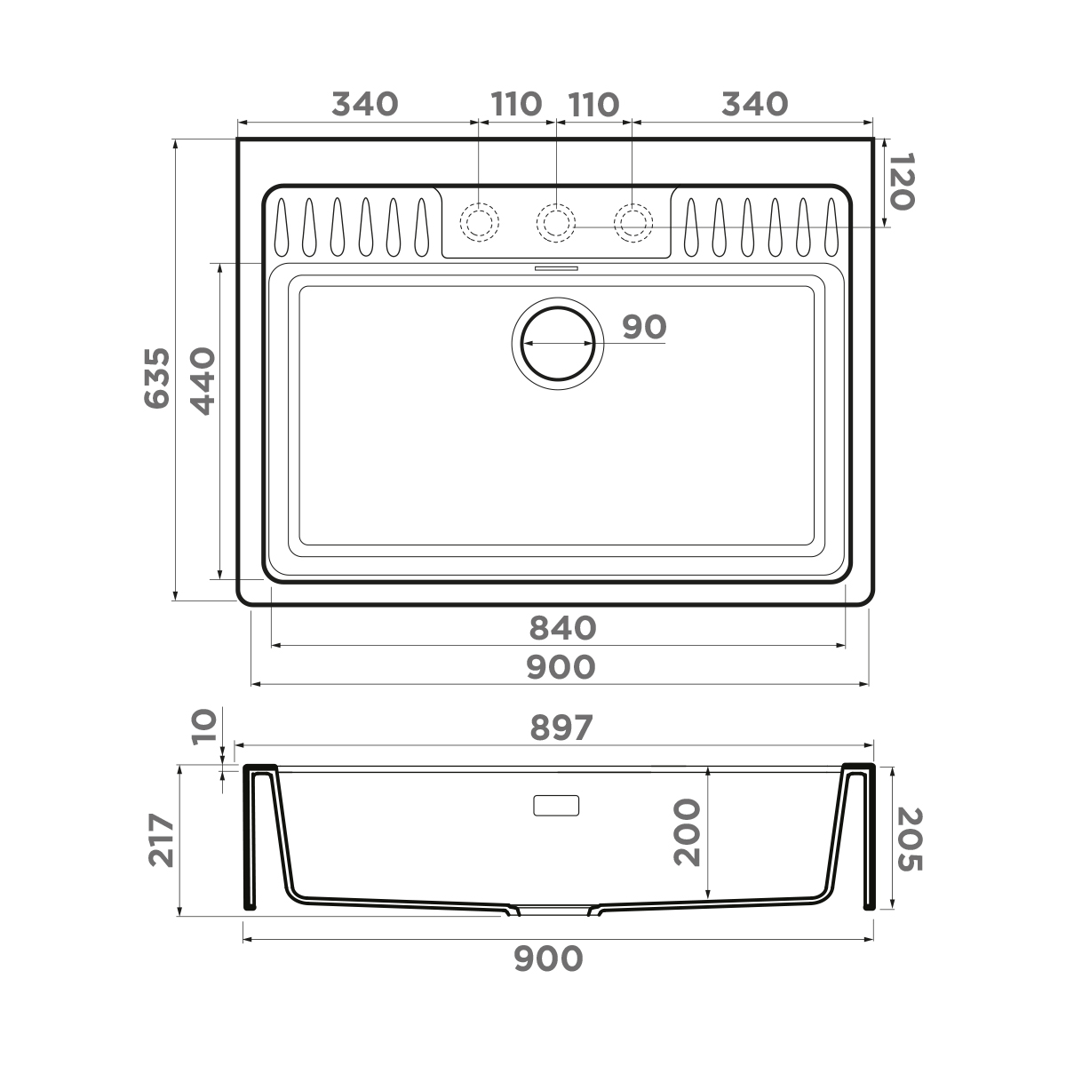Omoikiri Kinokawa 90-GR Artceramic/leningrad grey